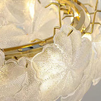 French Snowflake Glass Iron Semi-Flush Ceiling Light
