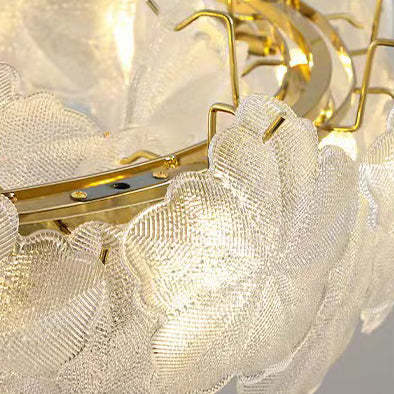 French Snowflake Glass Iron Semi-Flush Ceiling Light