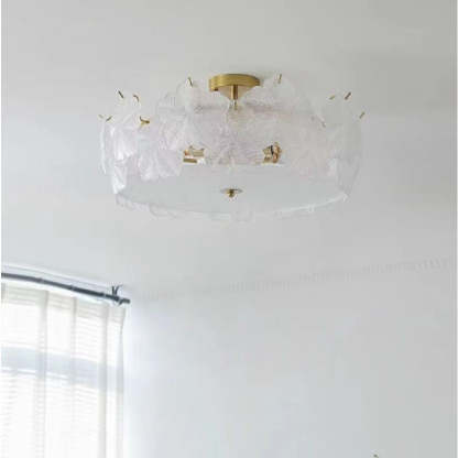 French Snowflake Glass Iron Semi-Flush Ceiling Light