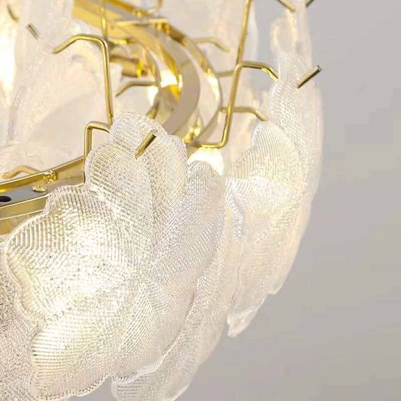 French Snowflake Glass Iron Semi-Flush Ceiling Light