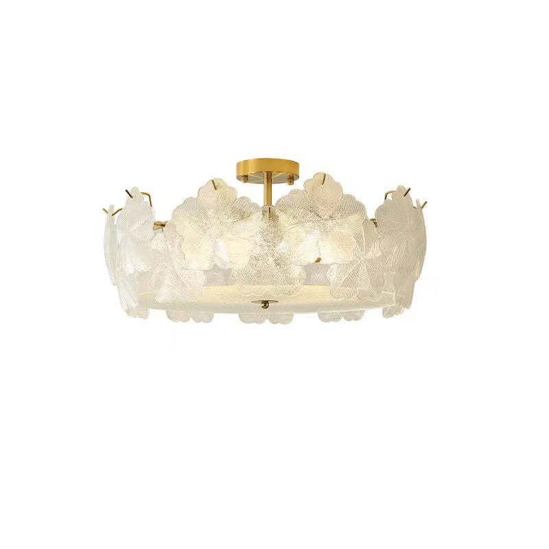 French Snowflake Glass Iron Semi-Flush Ceiling Light