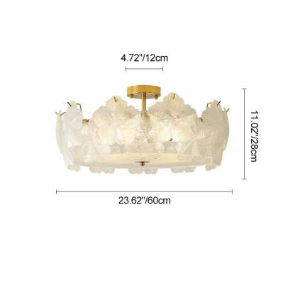 French Snowflake Glass Iron Semi-Flush Ceiling Light