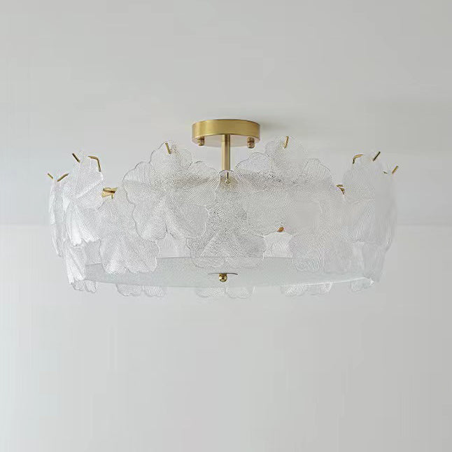 French Snowflake Glass Iron Semi-Flush Ceiling Light