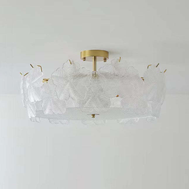 French Snowflake Glass Iron Semi-Flush Ceiling Light
