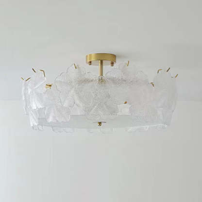 French Snowflake Glass Iron Semi-Flush Ceiling Light