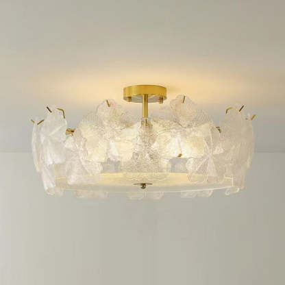French Snowflake Glass Iron Semi-Flush Ceiling Light