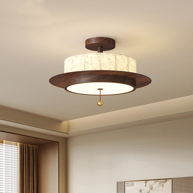 French Iron Floral Cylinder Ceiling Light