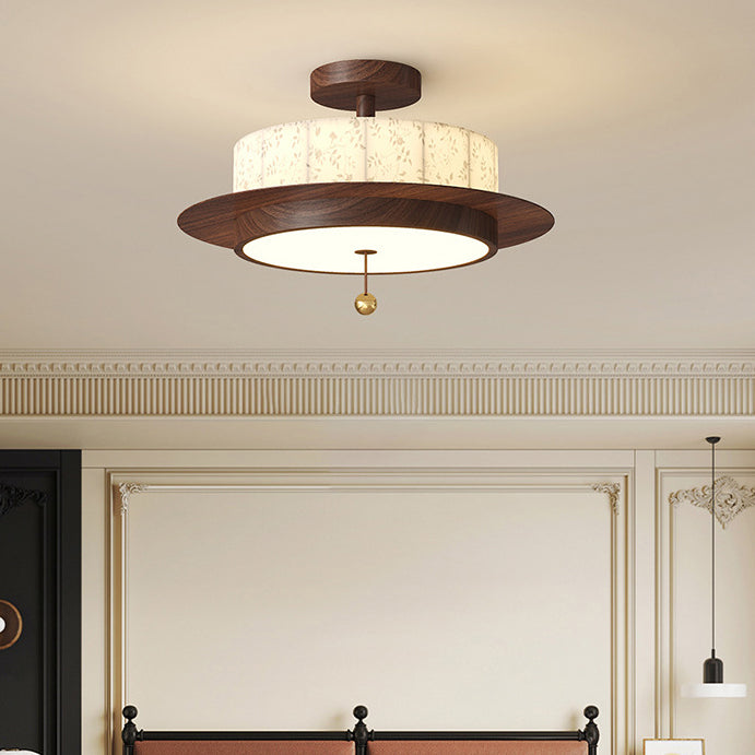 French Iron Floral Cylinder Ceiling Light
