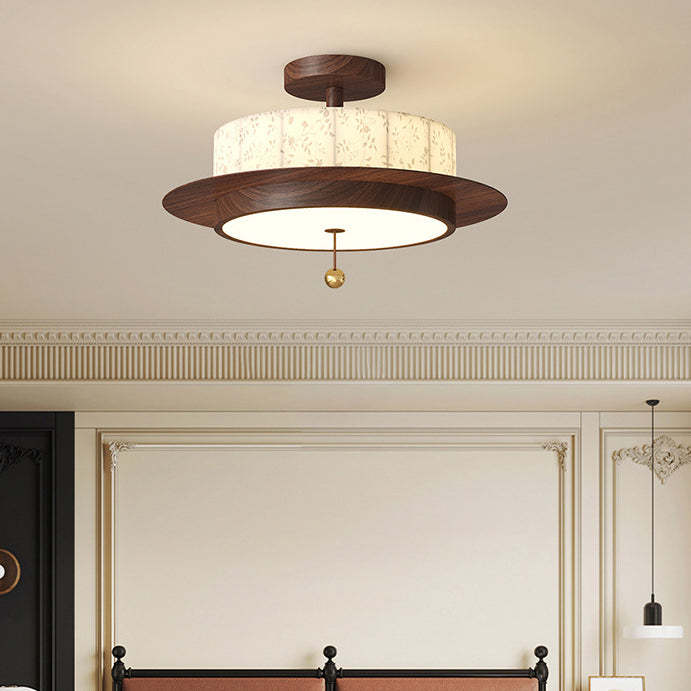 French Iron Floral Cylinder Ceiling Light