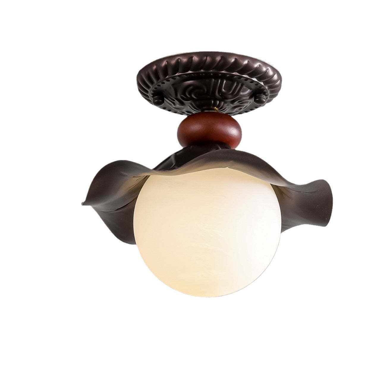 French Iron Corrugated Orb 1-Light Ceiling Light