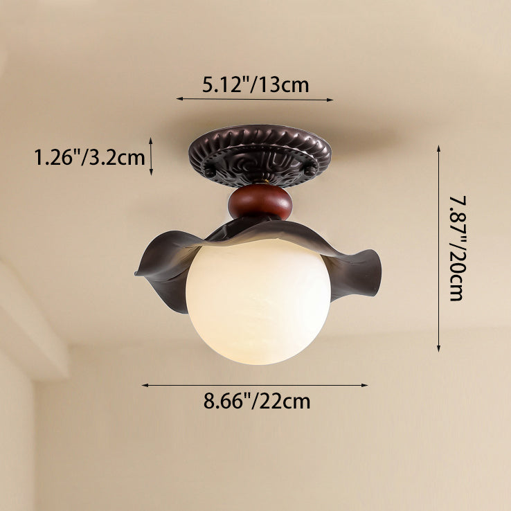 French Iron Corrugated Orb 1-Light Ceiling Light
