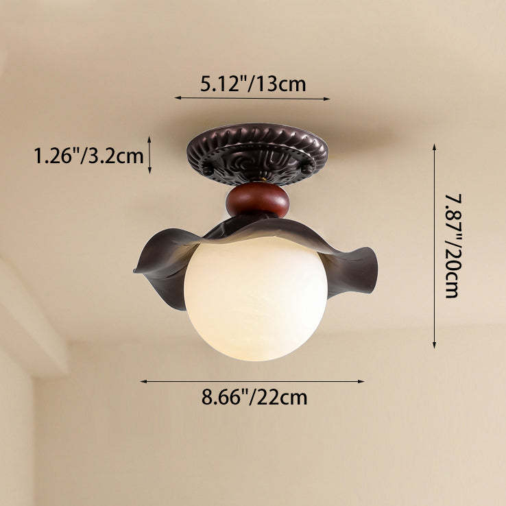 French Iron Corrugated Orb 1-Light Ceiling Light