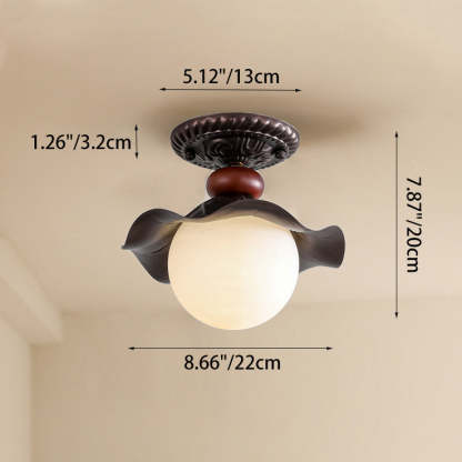 French Iron Corrugated Orb 1-Light Ceiling Light
