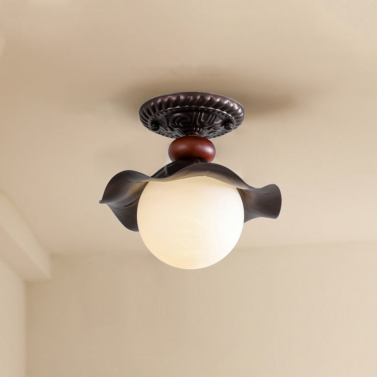 French Iron Corrugated Orb 1-Light Ceiling Light
