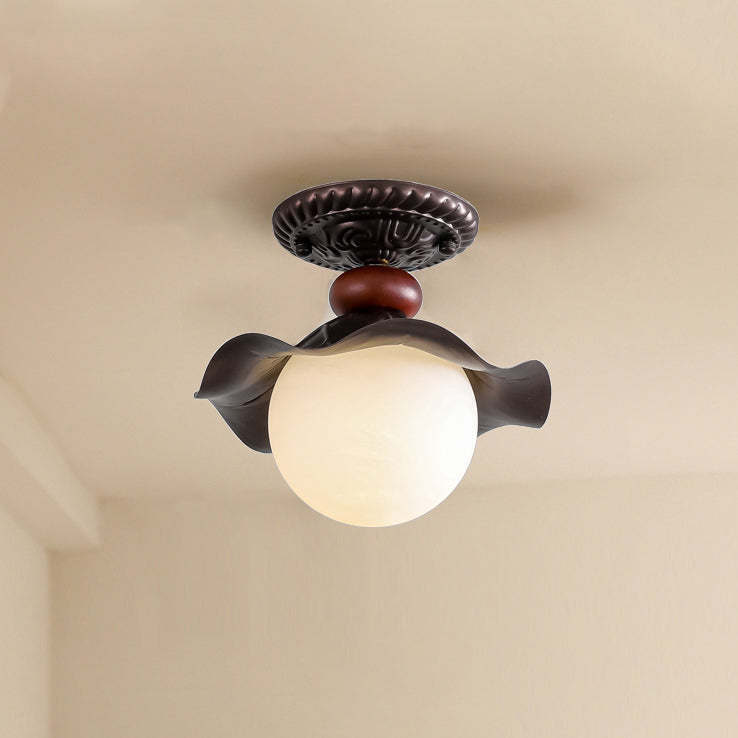 French Iron Corrugated Orb 1-Light Ceiling Light