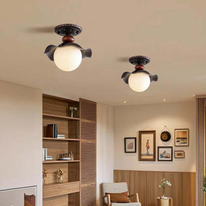 French Iron Corrugated Orb 1-Light Ceiling Light