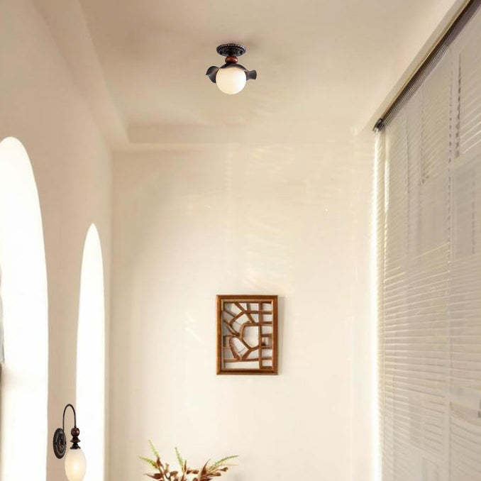French Iron Corrugated Orb 1-Light Ceiling Light