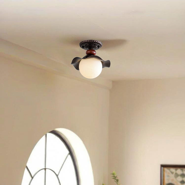 Gray traditional corrugated 1-light semi-flush mount light — 220V-240V (UK/AU)