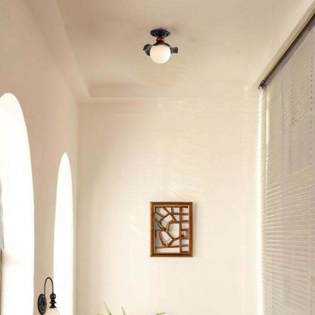 French Iron Corrugated Orb 1-Light Ceiling Light