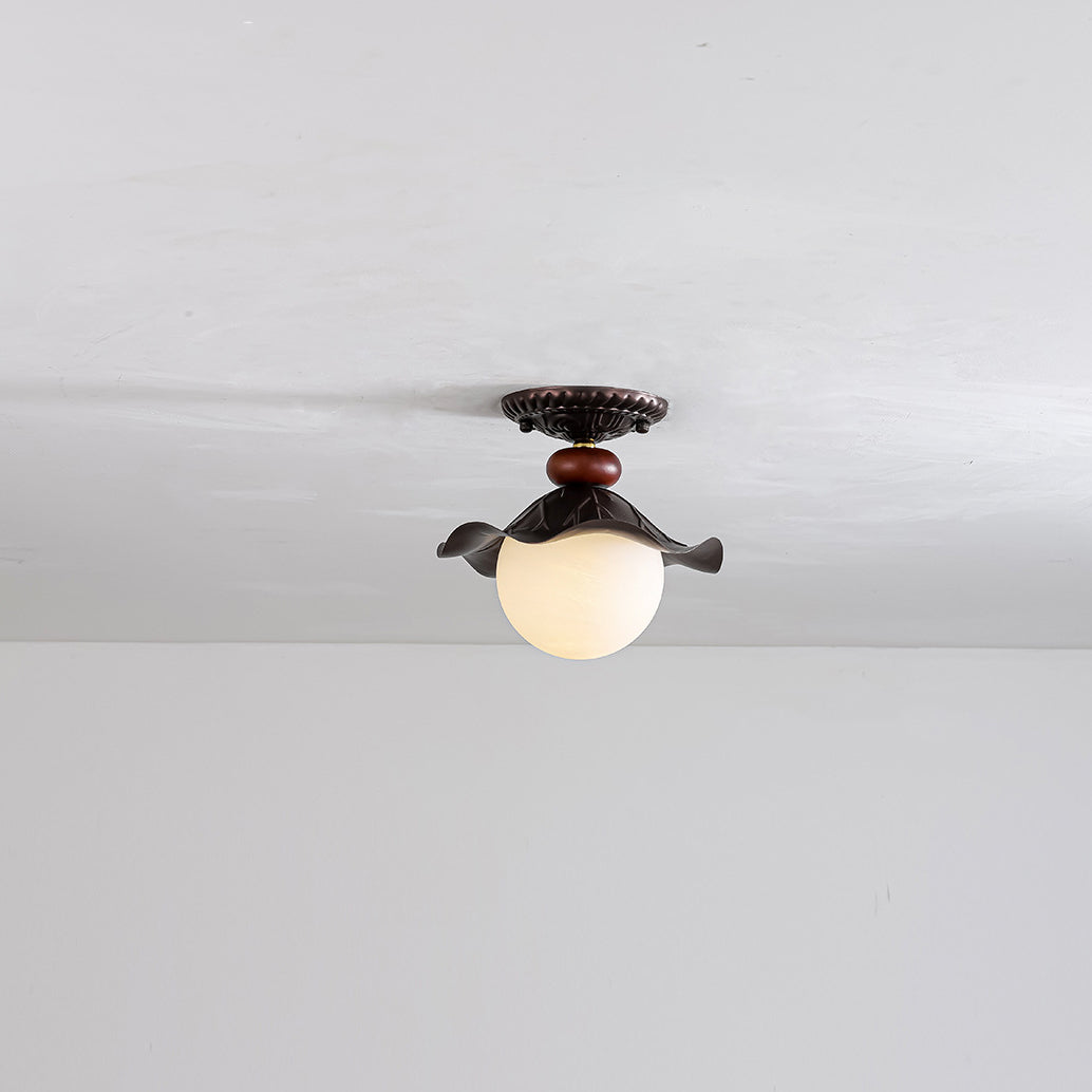 French Iron Corrugated Orb 1-Light Ceiling Light