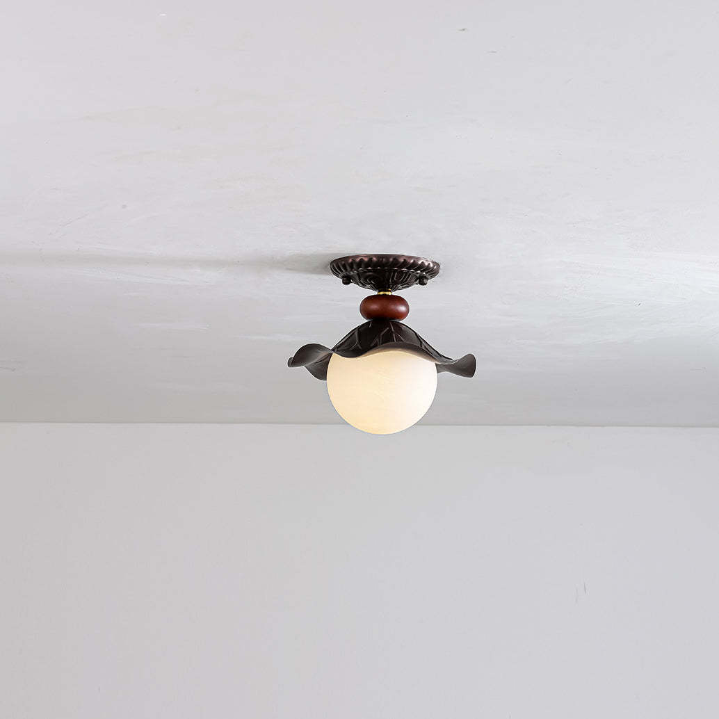 French Iron Corrugated Orb 1-Light Ceiling Light
