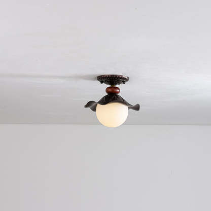 French Iron Corrugated Orb 1-Light Ceiling Light