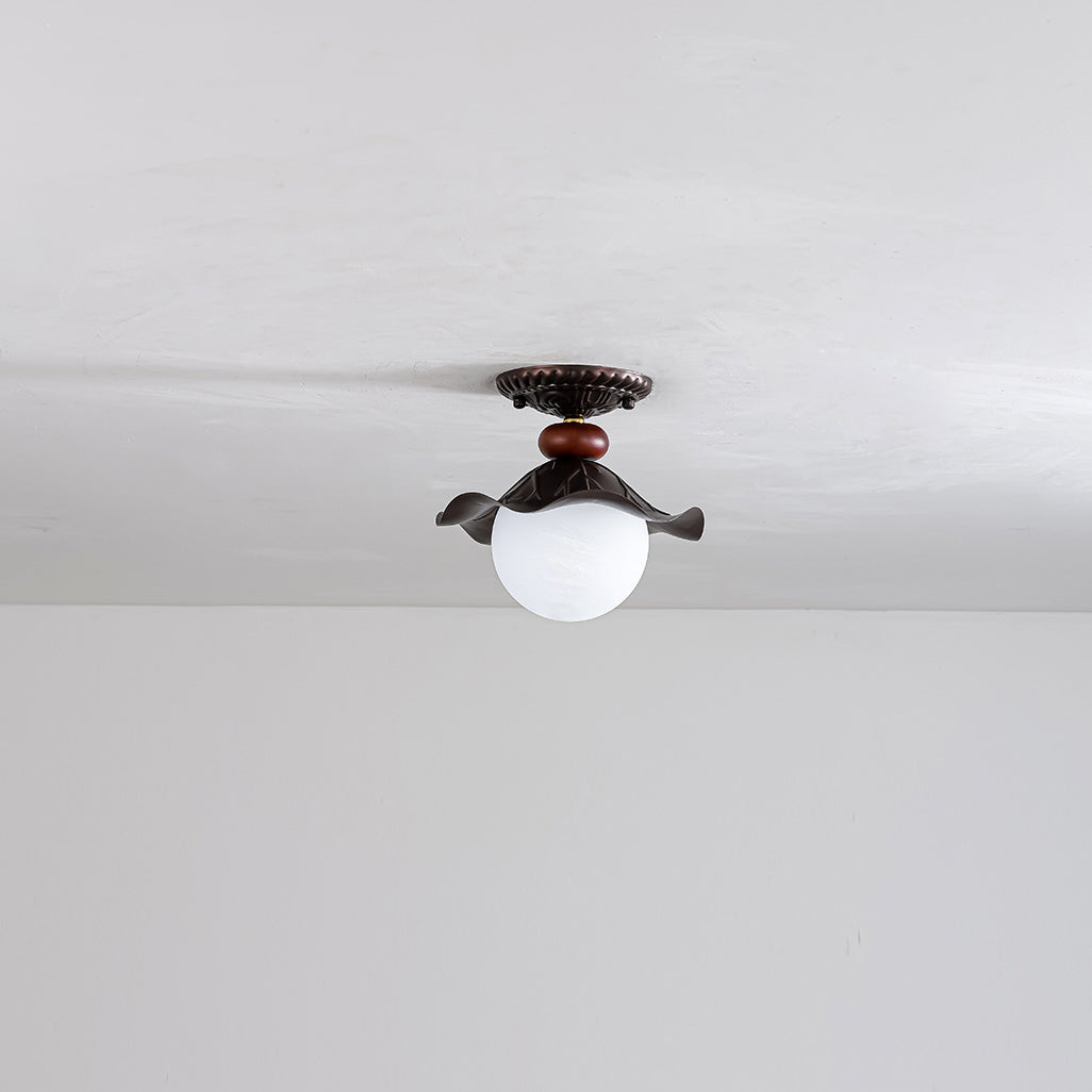 French Iron Corrugated Orb 1-Light Ceiling Light