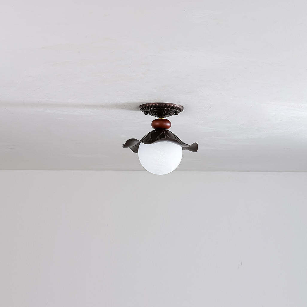 French Iron Corrugated Orb 1-Light Ceiling Light