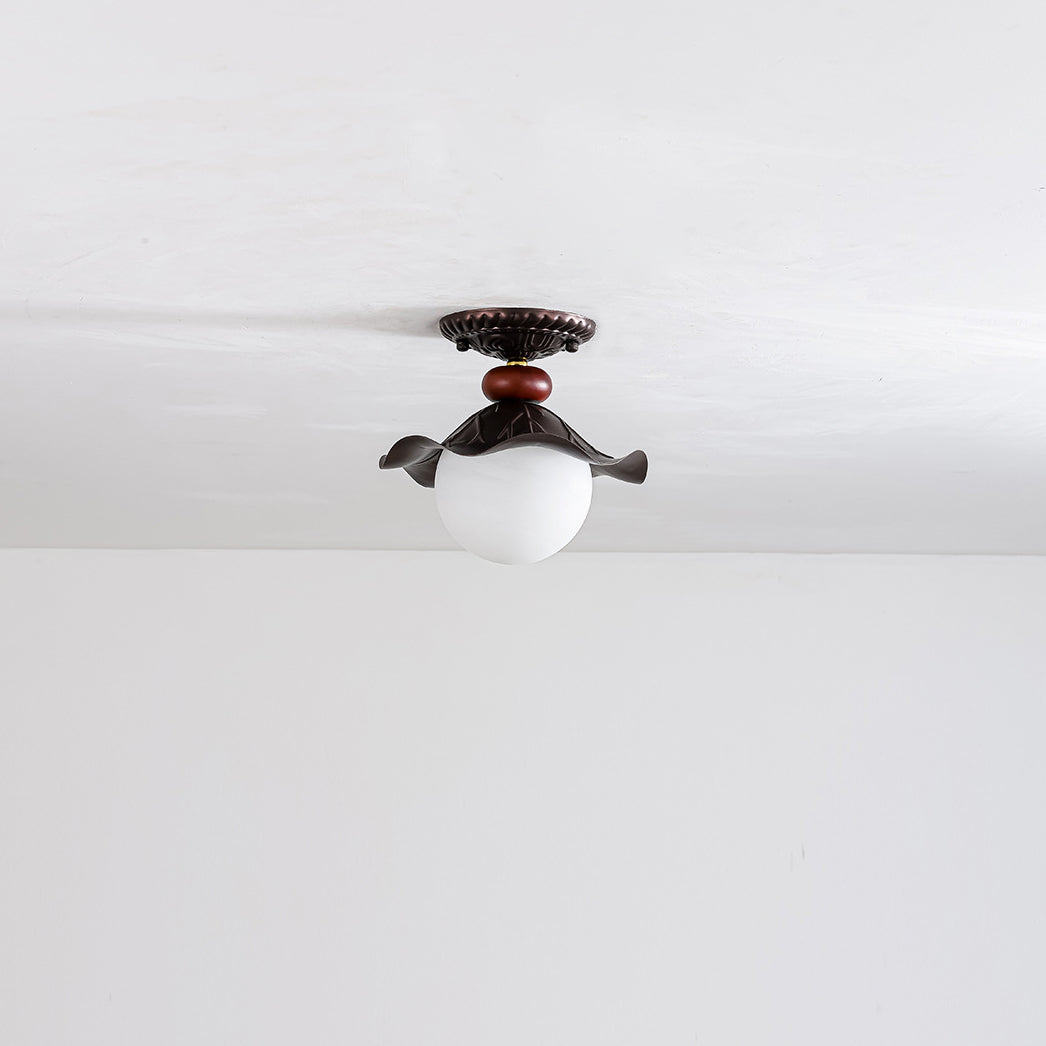 French Iron Corrugated Orb 1-Light Ceiling Light