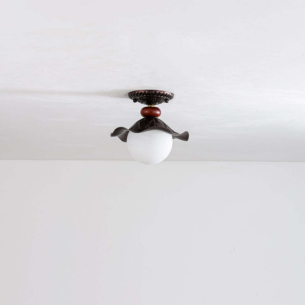 French Iron Corrugated Orb 1-Light Ceiling Light
