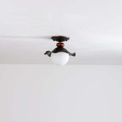 French Iron Corrugated Orb 1-Light Ceiling Light