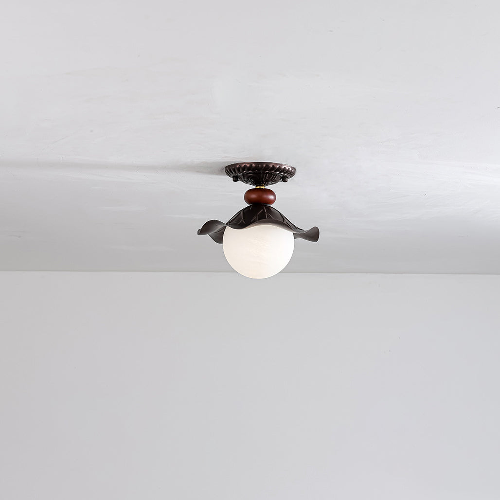 French Iron Corrugated Orb 1-Light Ceiling Light