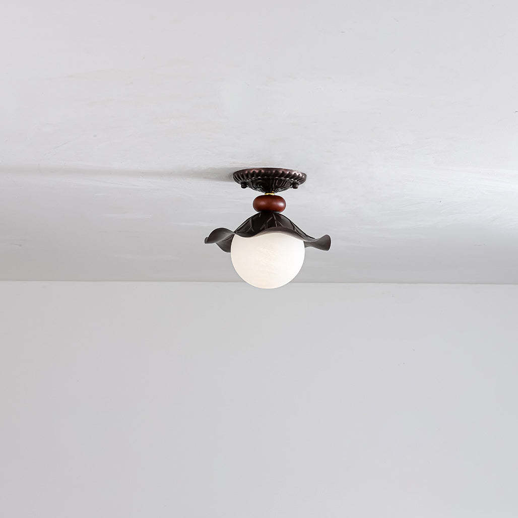 French Iron Corrugated Orb 1-Light Ceiling Light