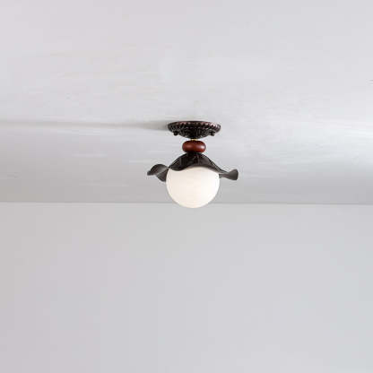 French Iron Corrugated Orb 1-Light Ceiling Light