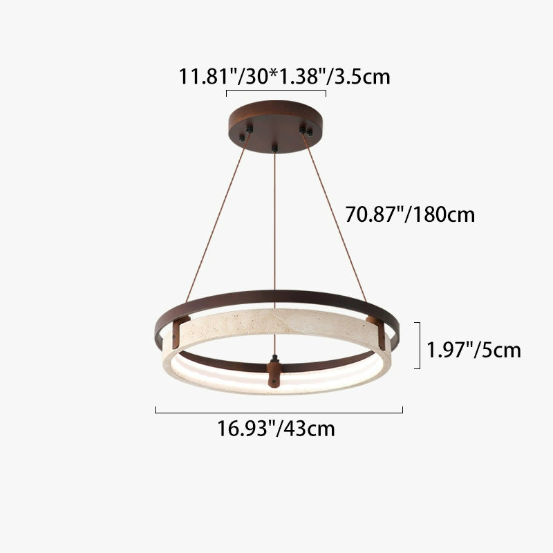 Japanese Yellow Travertine Walnut LED Chandelier — Neutral Light (4000K) / 220V-240V For UK/AU