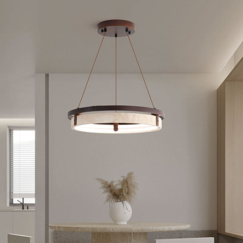 Japanese Yellow Travertine Walnut LED Chandelier