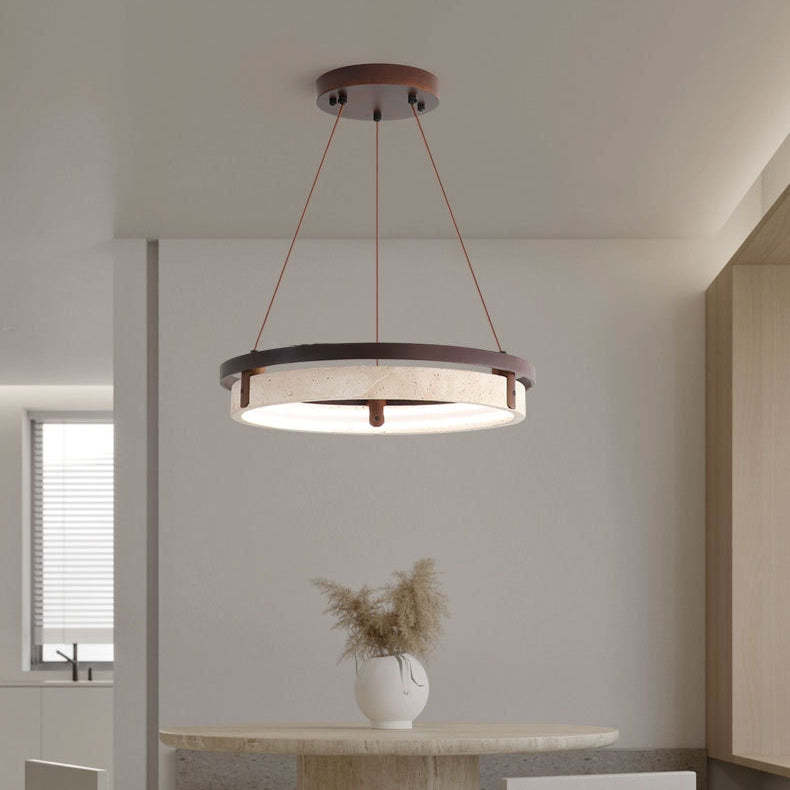 Japanese Yellow Travertine Walnut LED Chandelier — Warm Light(3000K) / 110V-120V For US/CA