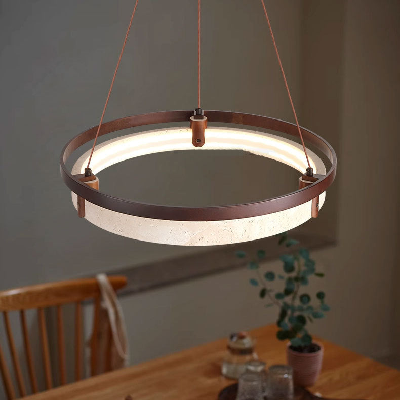Japanese Yellow Travertine Walnut LED Chandelier — White Light (5000K) / 110V-120V For US/CA