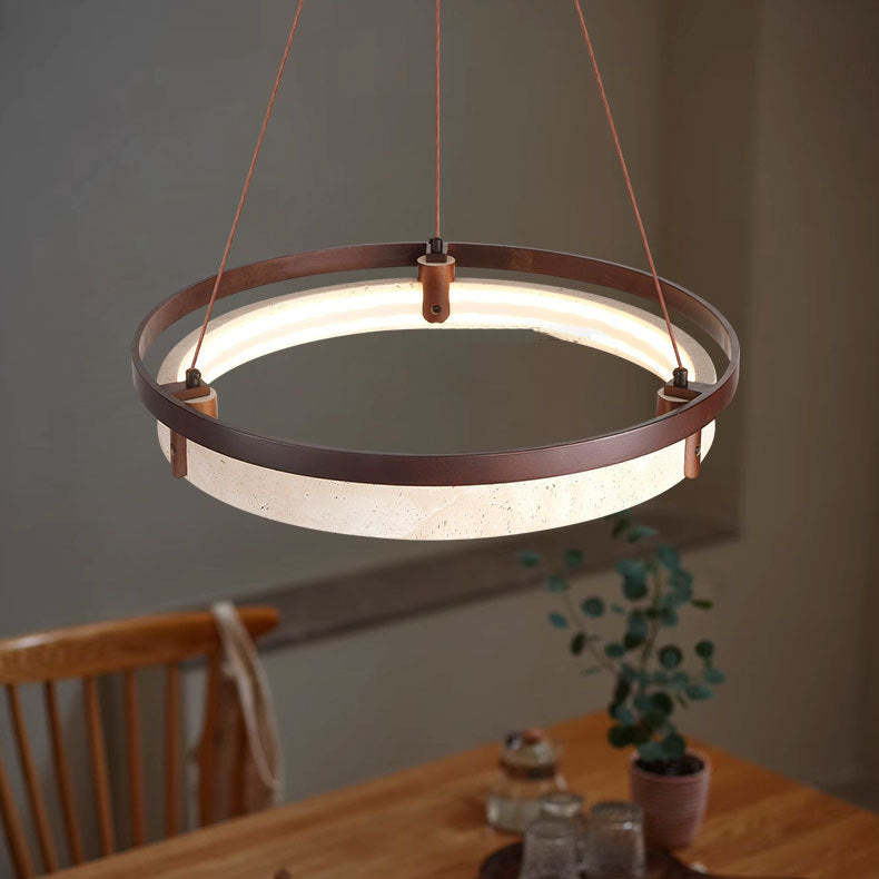 Japanese Yellow Travertine Walnut LED Chandelier — White Light (5000K) / 110V-120V For US/CA