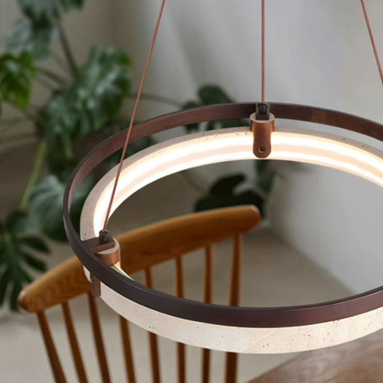 Japanese Yellow Travertine Walnut LED Chandelier — Warm Light(3000K) / 110V-120V For US/CA