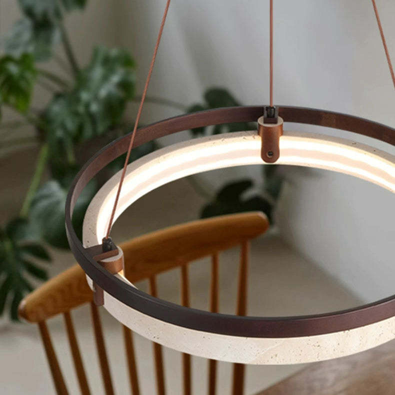 Japanese Yellow Travertine Walnut LED Chandelier — Warm Light(3000K) / 110V-120V For US/CA