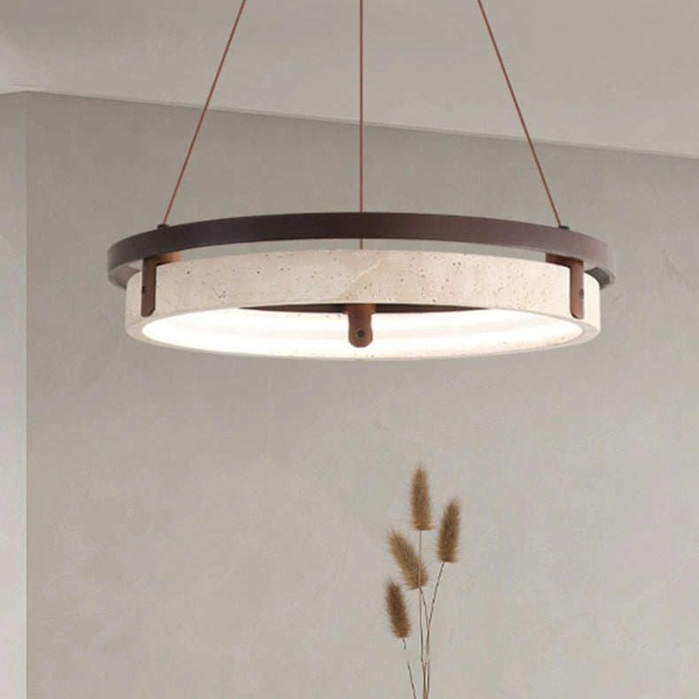 Japanese Yellow Travertine Walnut LED Chandelier — Infinitely Dimmable / 110V-120V For US/CA