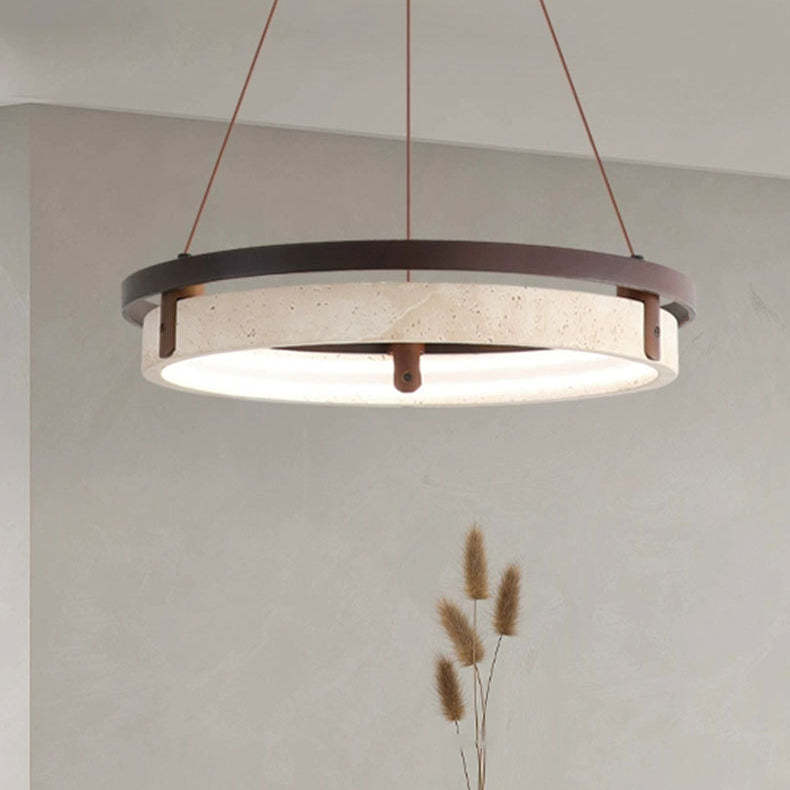 Japanese Yellow Travertine Walnut LED Chandelier — Infinitely Dimmable / 110V-120V For US/CA