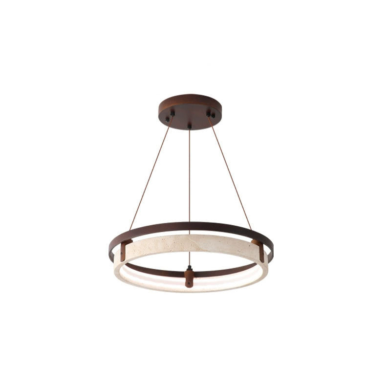 Japanese Yellow Travertine Walnut LED Chandelier — Neutral Light (4000K) / 110V-120V For US/CA