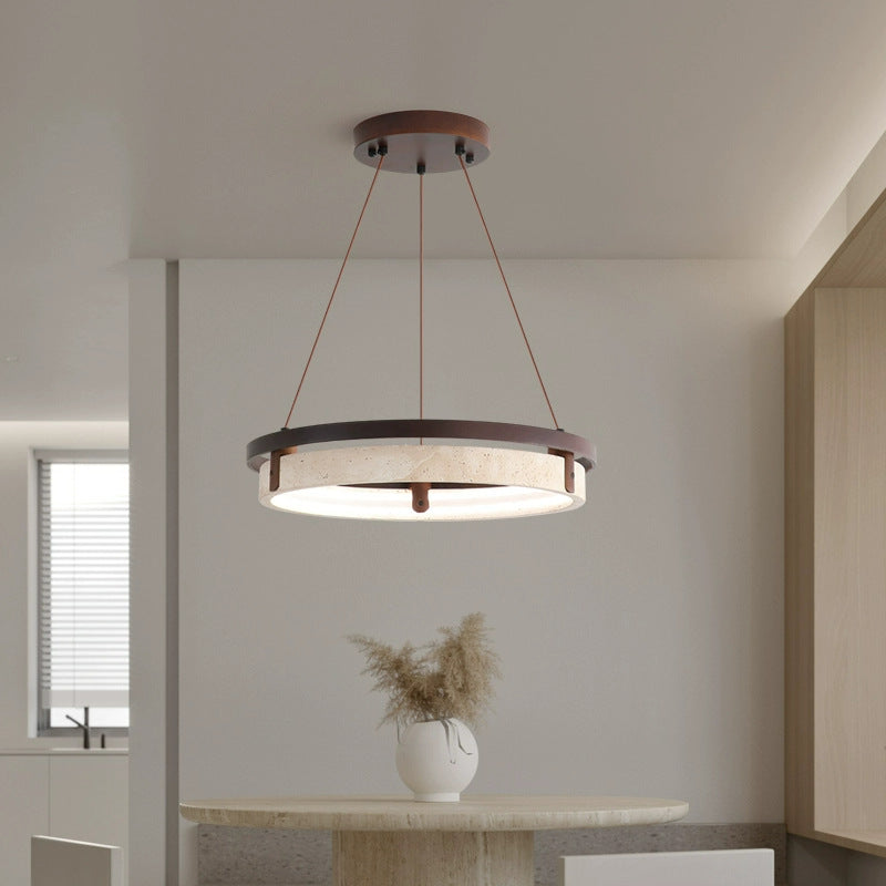 Japanese Yellow Travertine Walnut LED Chandelier — White Light (5000K) / 220V-240V For UK/AU