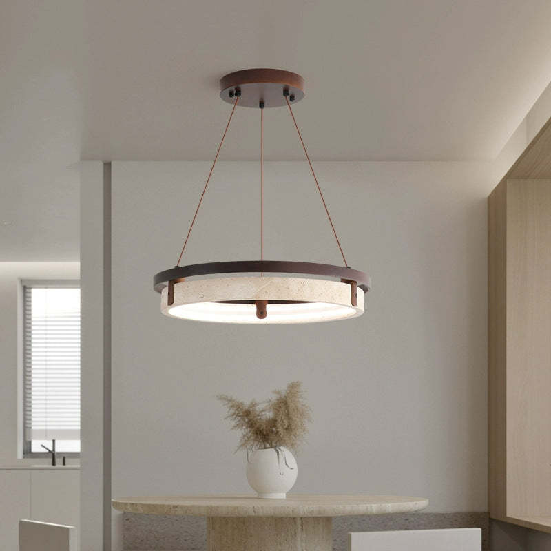 Japanese Yellow Travertine Walnut LED Chandelier