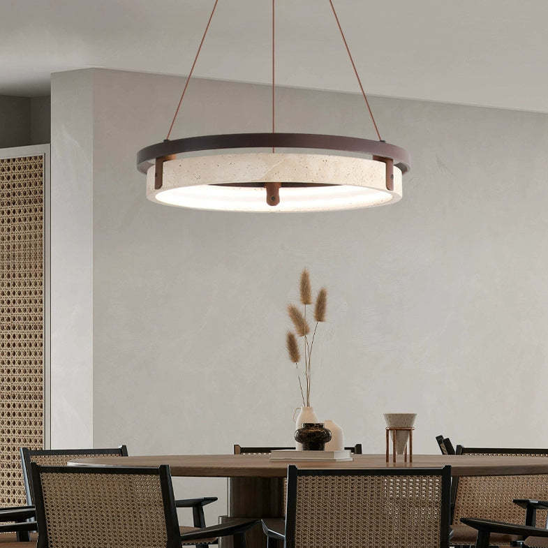 Japanese Yellow Travertine Walnut LED Chandelier — Neutral Light (4000K) / 110V-120V For US/CA