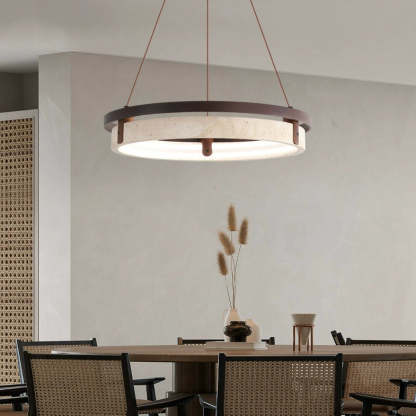Japanese Yellow Travertine Walnut LED Chandelier — Neutral Light (4000K) / 110V-120V For US/CA