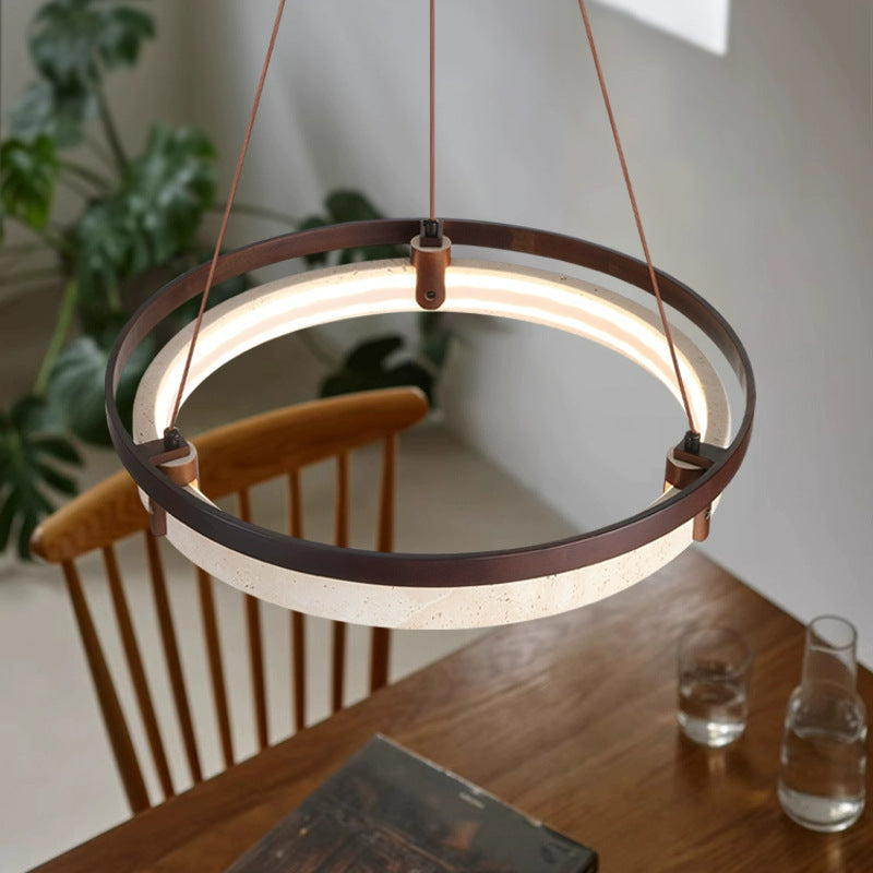 Japanese Yellow Travertine Walnut LED Chandelier — Warm Light(3000K) / 220V-240V For UK/AU