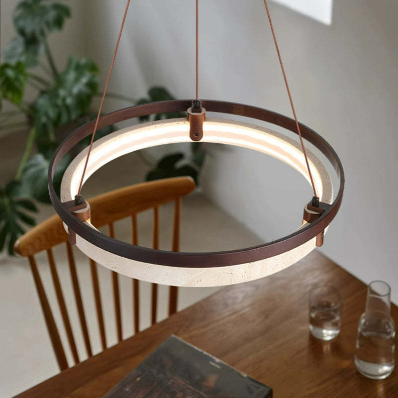 Japanese Yellow Travertine Walnut LED Chandelier — Warm Light(3000K) / 220V-240V For UK/AU